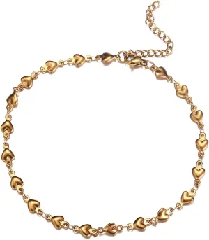 Gold Anklets for Women,Anklet Bracelets Heart Women's Anklets 11.81 inches Women Anklets Stainless Steel