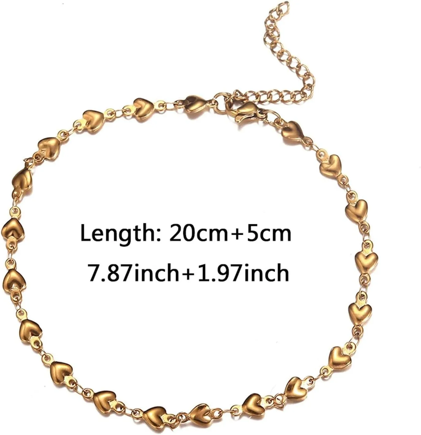 Gold Anklets for Women,Anklet Bracelets Heart Women's Anklets 11.81 inches Women Anklets Stainless Steel