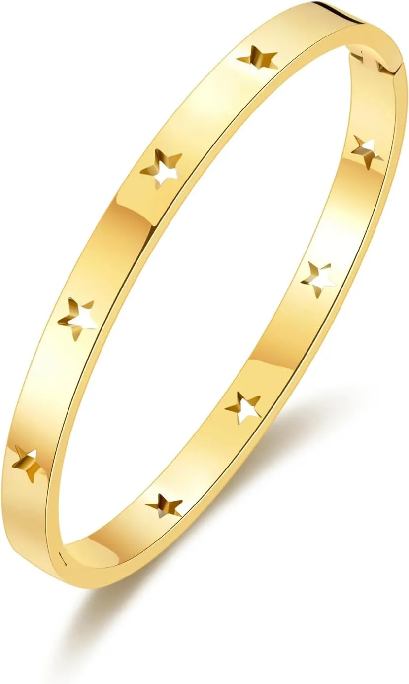 Gold Bangle Bracelets for Women Chunky Star Bangle Bracelet Cuff Bangles for Couple Jewelry