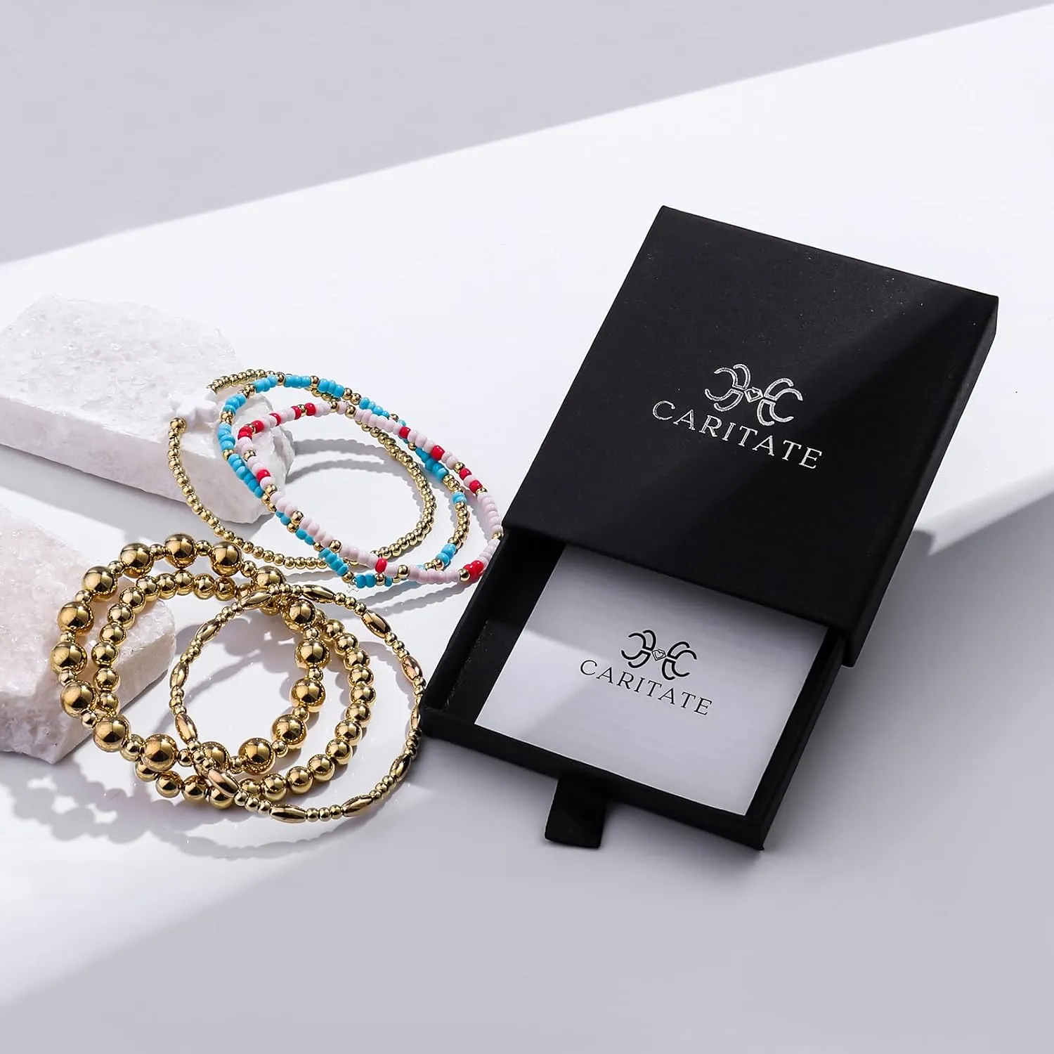 Gold Beaded Bracelets for Women: 14K Gold Bracelets for Women Trendy Dainty Gold Ball Bracelet Stack for Womens - Boho Stretch Bracelets Jewelry Sets with Cross Fashion Accessories Gifts for Women