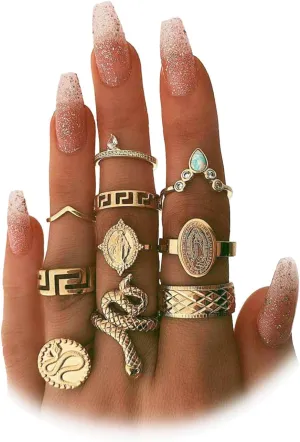 Gold Boho Ring Sets for Women,Vintage Stackable Knuckle Rings Punk Snake Finger Rings Set Dainty Stacking Joint Midi Trendy Rings Sets Multiple Sizes Jewelry Set