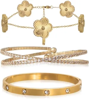 Gold Bracelets for Women Stainless Steel Bracelet 18K Love Bangle for women Cubic Zirconia Cuff Gold Bangle Set Fashion Jewelry Gifts