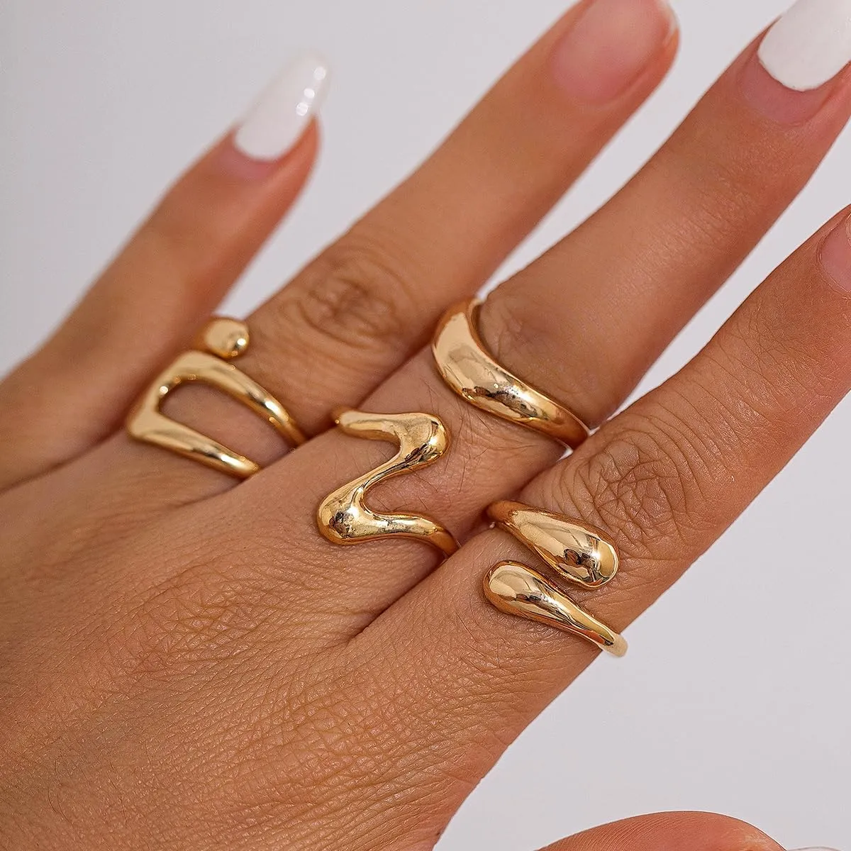 Gold Chunky Rings Set for Women 14K Stackable Dome Statement Rings Vintage Dainty Knuckle Open Midi Finger Rings Gold Jewelry Prom Costume Accessories Set of 4-10