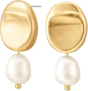 Gold Earrings 14k Gold Plated Hoop Earrings Dainty Pearl hoop Disc Coin Bead Starfish Teardrop Circle Dangle Drop Earrings for Women Hypoallergenic Jewelry Gifts