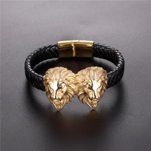 Gold Lion Genuine Leather Bracelet