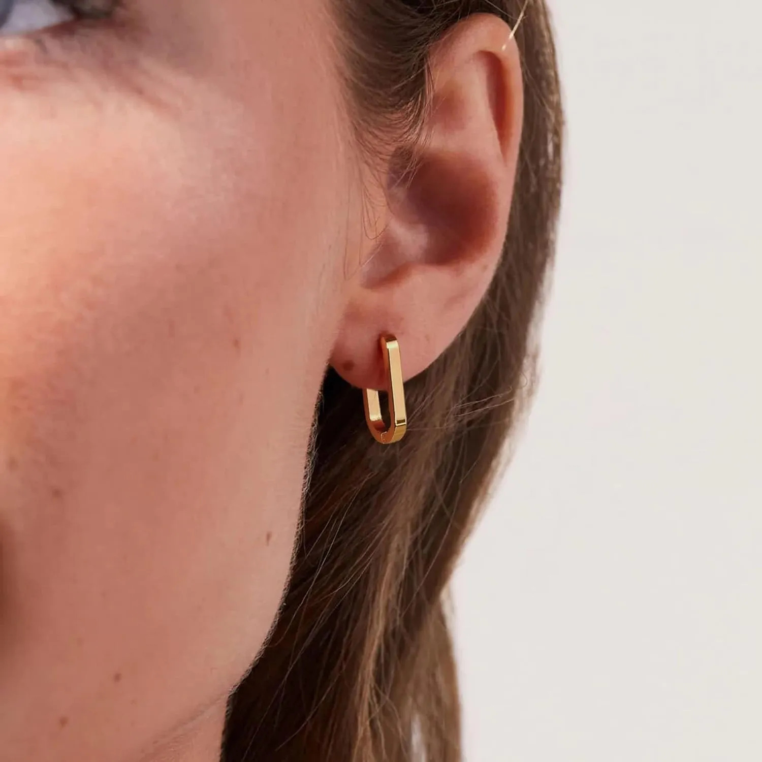Gold Paperclip Earrings for Women 18K Gold Plated Oval Hoops Earring Rectangle Earrings Square Hoops U Shape Link Hoops Earrings Chunky Hoop Earrings