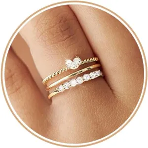 Gold Rings for Women Non Tarnish 14k Gold Plated Dainty Stackable Cubic Zirconia Thumb Stacking Wedding Bands for Women Eternity Promise Engagement Ring Set Jewelry Gift Size 6-10