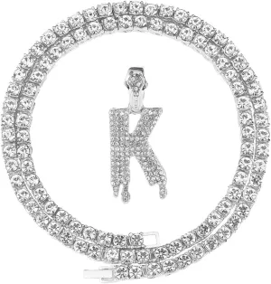 Gold Silver Initial Letter Necklaces for Men/Women, Dripping Initial Letter Pendant Necklaces A-Z, Mens Necklace Initial Letter chains