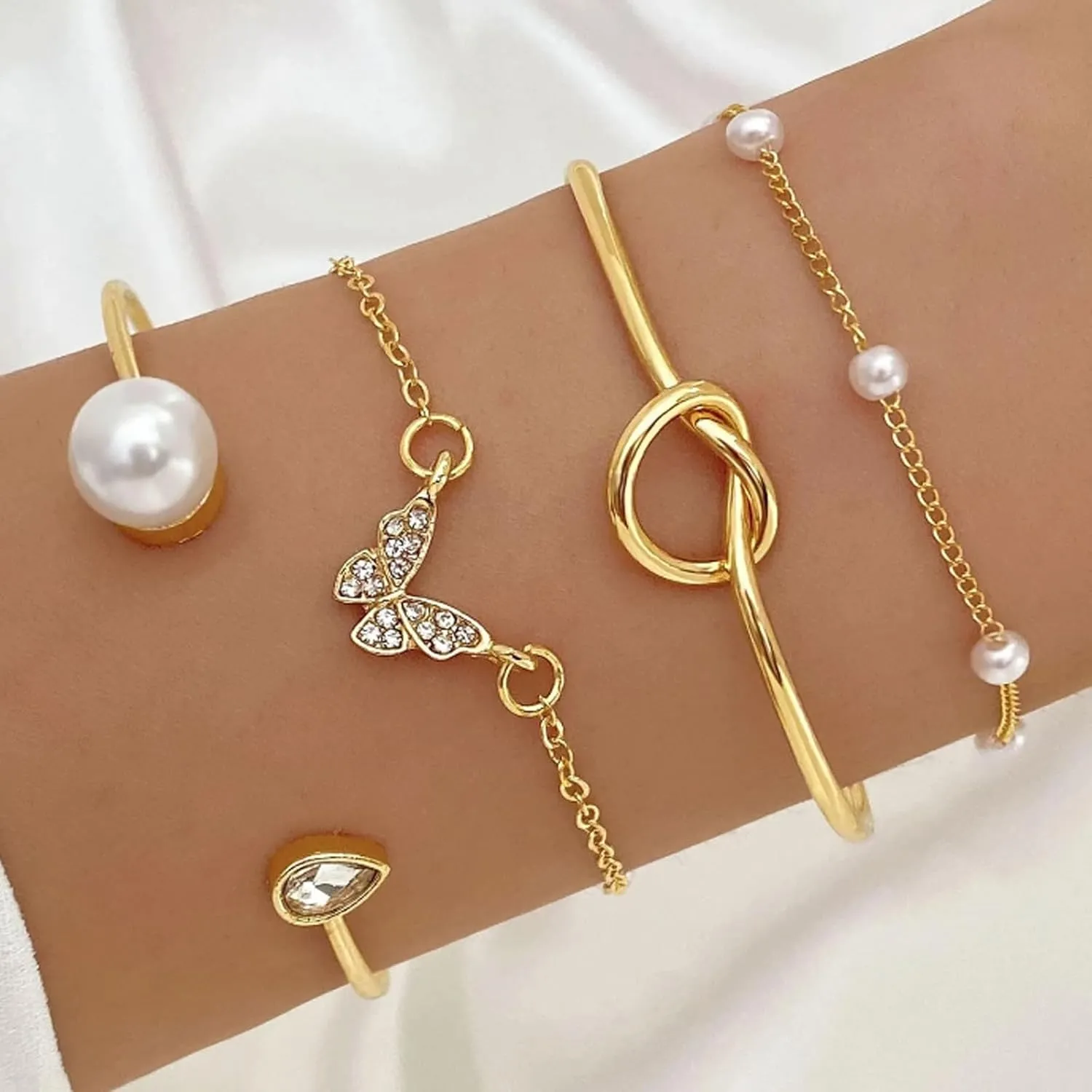 Gold Stack Bracelets Stackable Bracelets for Women Silver Bracelet Stack Non Tarnish Cuff Bangle Bracelets for Women Trendy Jewelry Gifts Accessories Stocking Stuffers