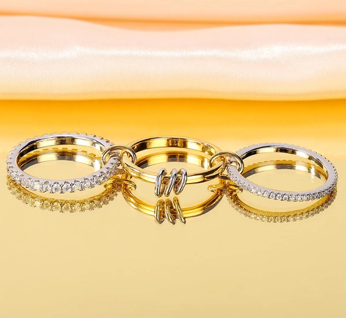 Gold Stackable Rings for Women Non Tarnish, Dainty Stackable 18k Gold Plated CZ Cubic Zirconia Rings, Gold Knuckle Women Rings Set