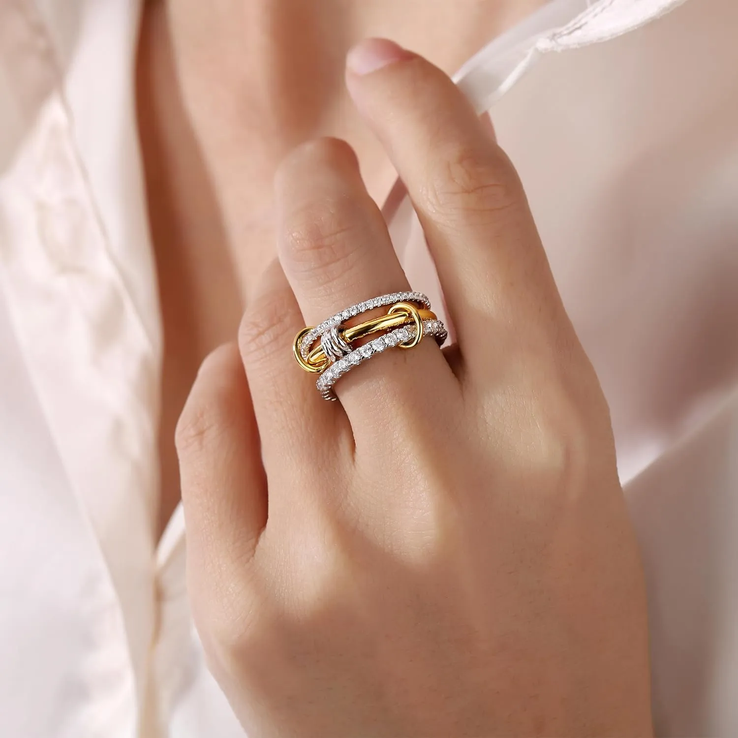 Gold Stackable Rings for Women Non Tarnish, Dainty Stackable 18k Gold Plated CZ Cubic Zirconia Rings, Gold Knuckle Women Rings Set