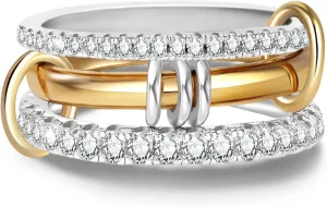 Gold Stackable Rings for Women Non Tarnish, Dainty Stackable 18k Gold Plated CZ Cubic Zirconia Rings, Gold Knuckle Women Rings Set