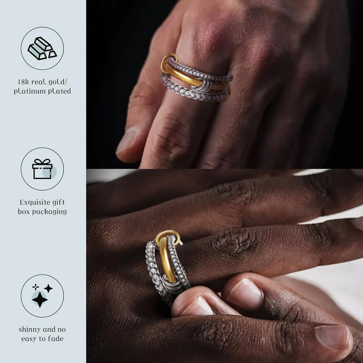 Gold Stackable Rings for Women Non Tarnish, Dainty Stackable 18k Gold Plated CZ Cubic Zirconia Rings, Gold Knuckle Women Rings Set