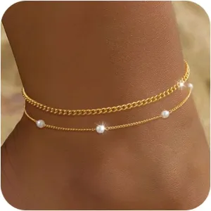 Gold/Silver Anklets for Women Trendy,Infinity/Heart/Butterfly Layered Anklets Summer Beach Waterproof Jewelry Shining Dainty Beaded Chain Bracelets Gifts