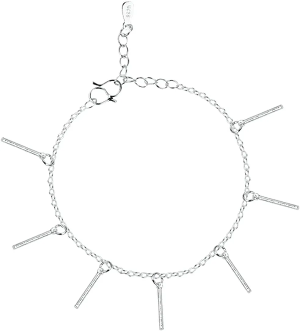 Gualiy Anklets for Women Silver Plated, Anklets Silver for Women with Bars Pendant Womens Anklets Jewelry 25CM