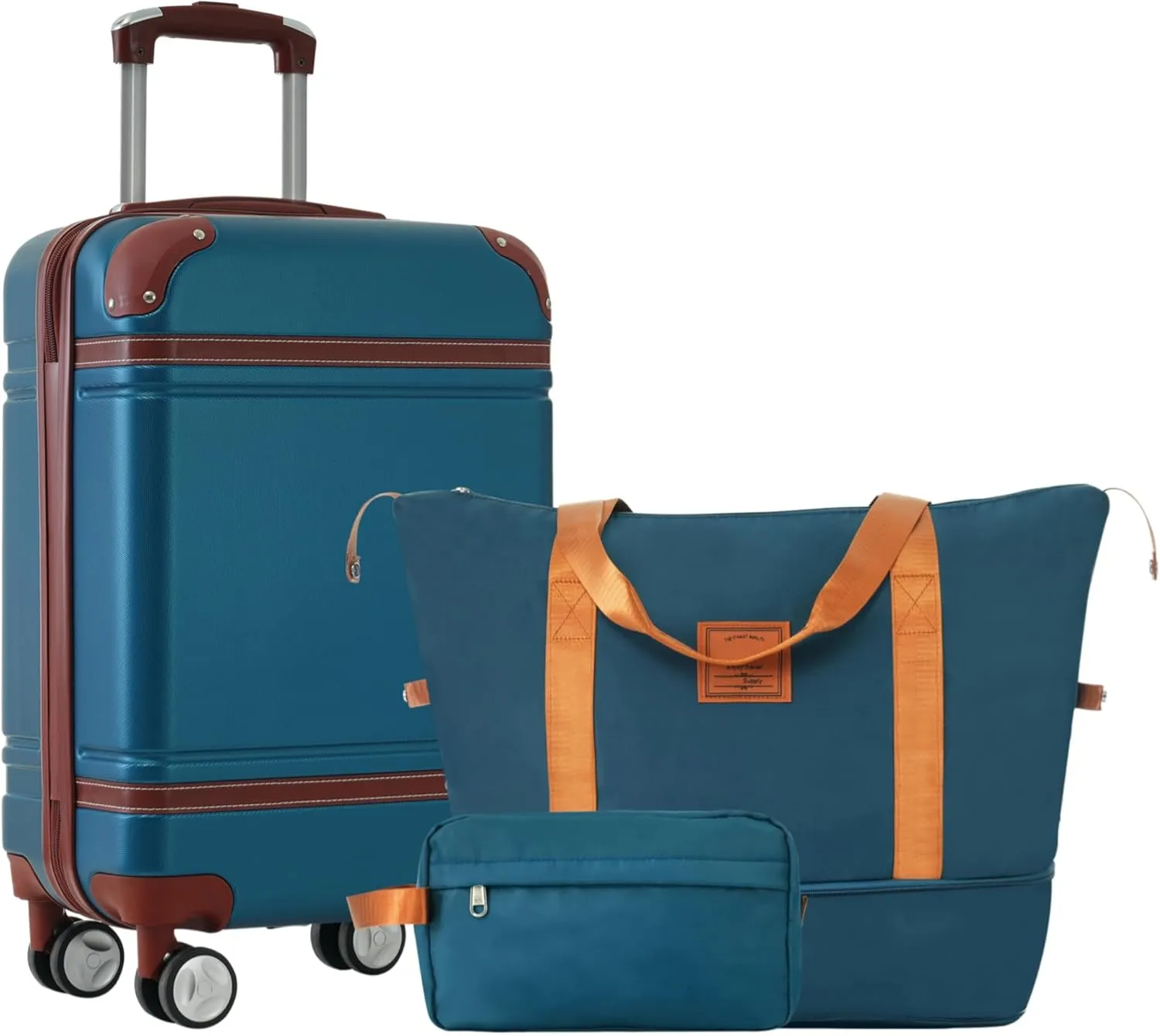 Hardshell Luggage Set with Travel Bags, 20-Inch Carry-on Suitcase with Double Spinner Wheels, Blue