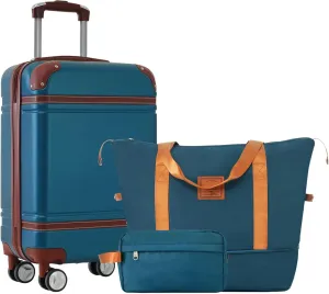 Hardshell Luggage Set with Travel Bags, 20-Inch Carry-on Suitcase with Double Spinner Wheels, Blue