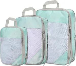 HARFINGTON 3pcs Compression Packing Cube for Suitcases Lightweight Luggage Organizers Bag Expandable Storage Travel Essentials Compression Bags for Carry on Suitcases, Blue
