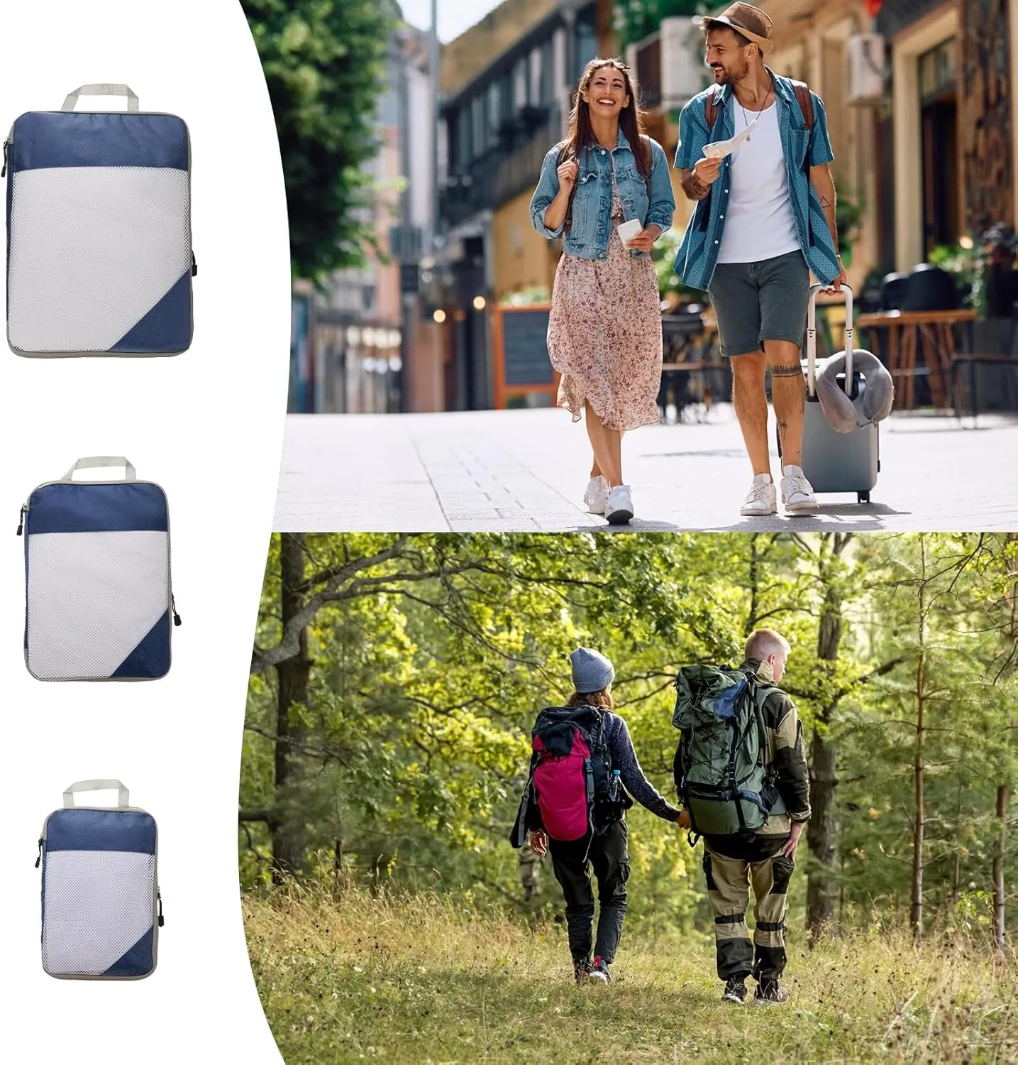 HARFINGTON 3pcs Compression Packing Cube for Suitcases Lightweight Luggage Organizers Bag Travel Essentials Compression Bags for Carry on Suitcases, Navy Blue