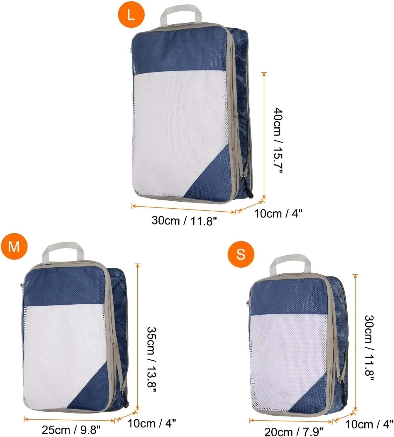 HARFINGTON 3pcs Compression Packing Cube for Suitcases Lightweight Luggage Organizers Bag Travel Essentials Compression Bags for Carry on Suitcases, Navy Blue