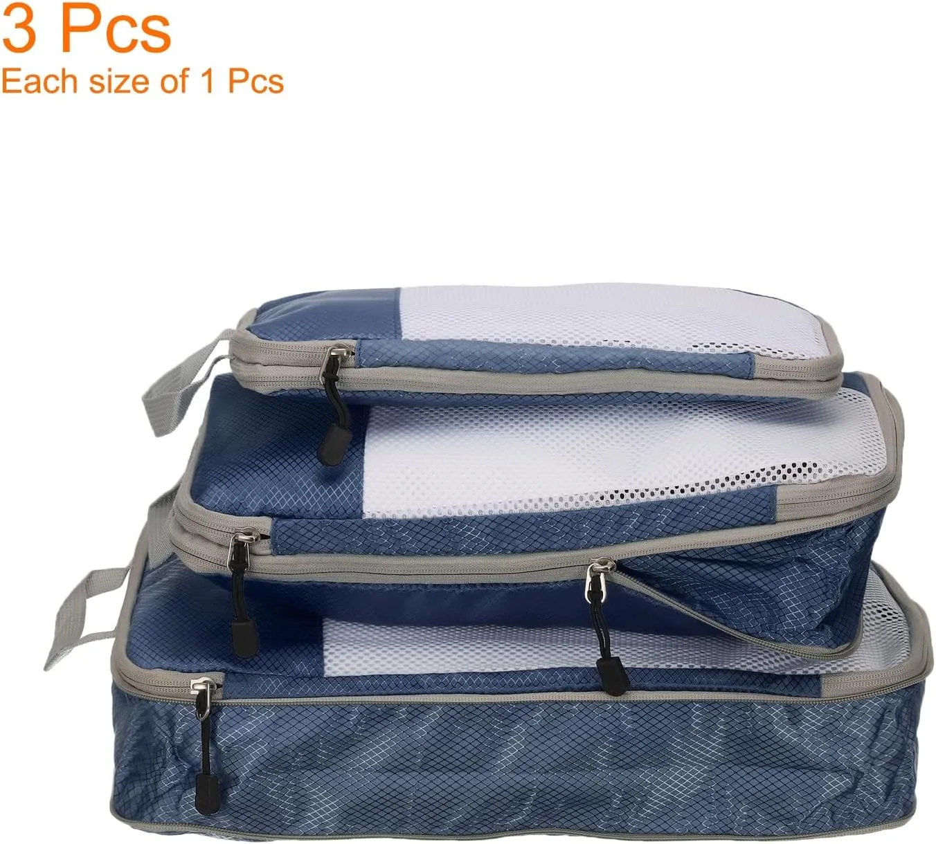 HARFINGTON 3pcs Compression Packing Cube for Suitcases Lightweight Luggage Organizers Bag Travel Essentials Compression Bags for Carry on Suitcases, Navy Blue