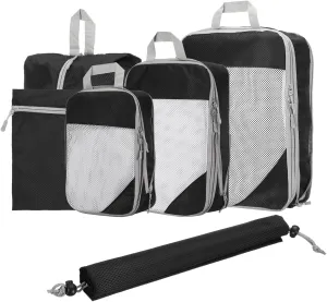 HARFINGTON 6pcs Compression Packing Cube for Suitcases Lightweight Luggage Organizers Bag Expandable Storage Travel Essentials Compression Bags for Carry on Suitcases, Black