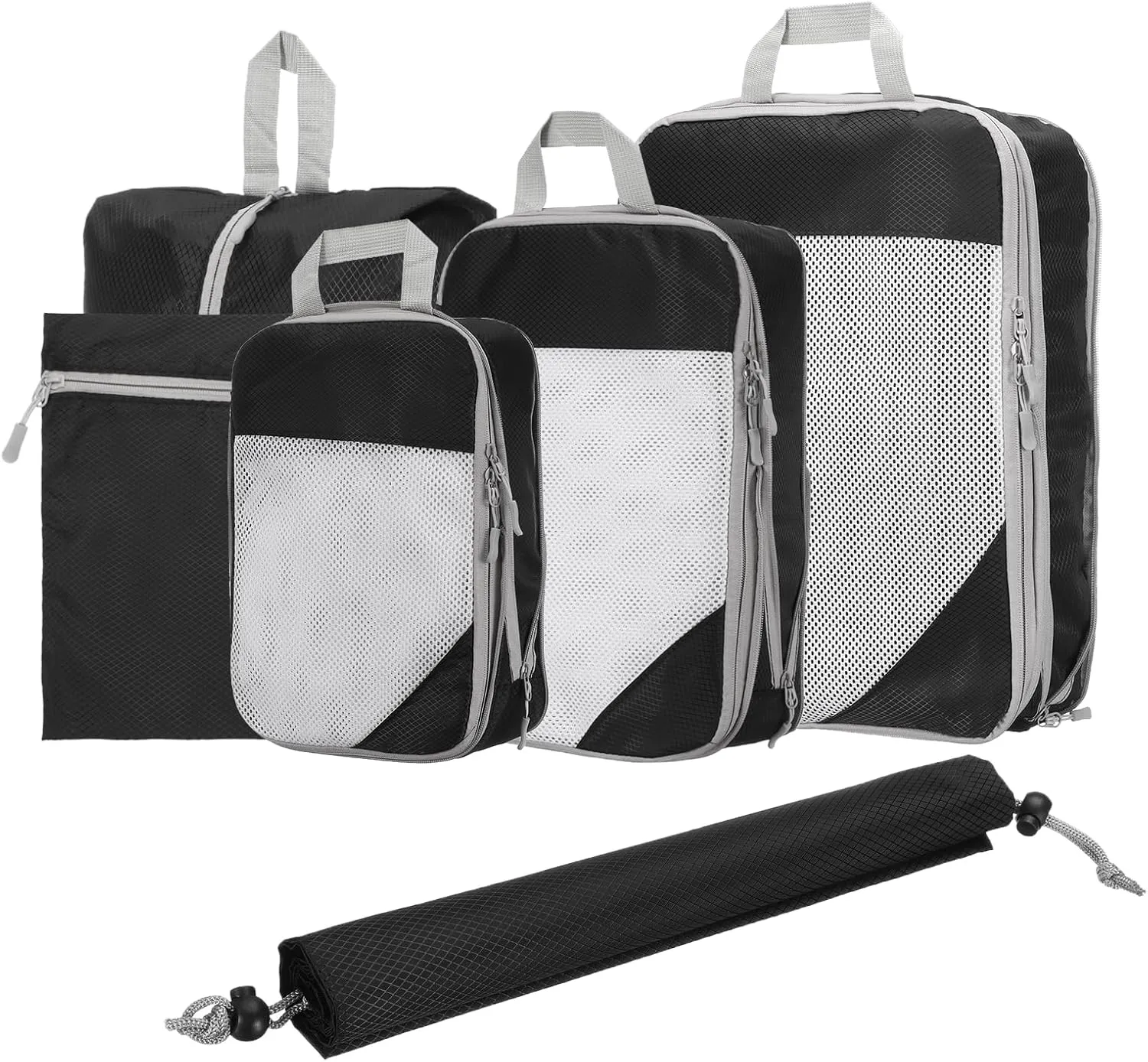 HARFINGTON 6pcs Compression Packing Cube for Suitcases Lightweight Luggage Organizers Bag Expandable Storage Travel Essentials Compression Bags for Carry on Suitcases, Black