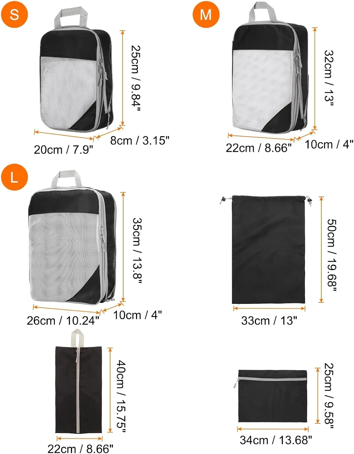 HARFINGTON 6pcs Compression Packing Cube for Suitcases Lightweight Luggage Organizers Bag Expandable Storage Travel Essentials Compression Bags for Carry on Suitcases, Black