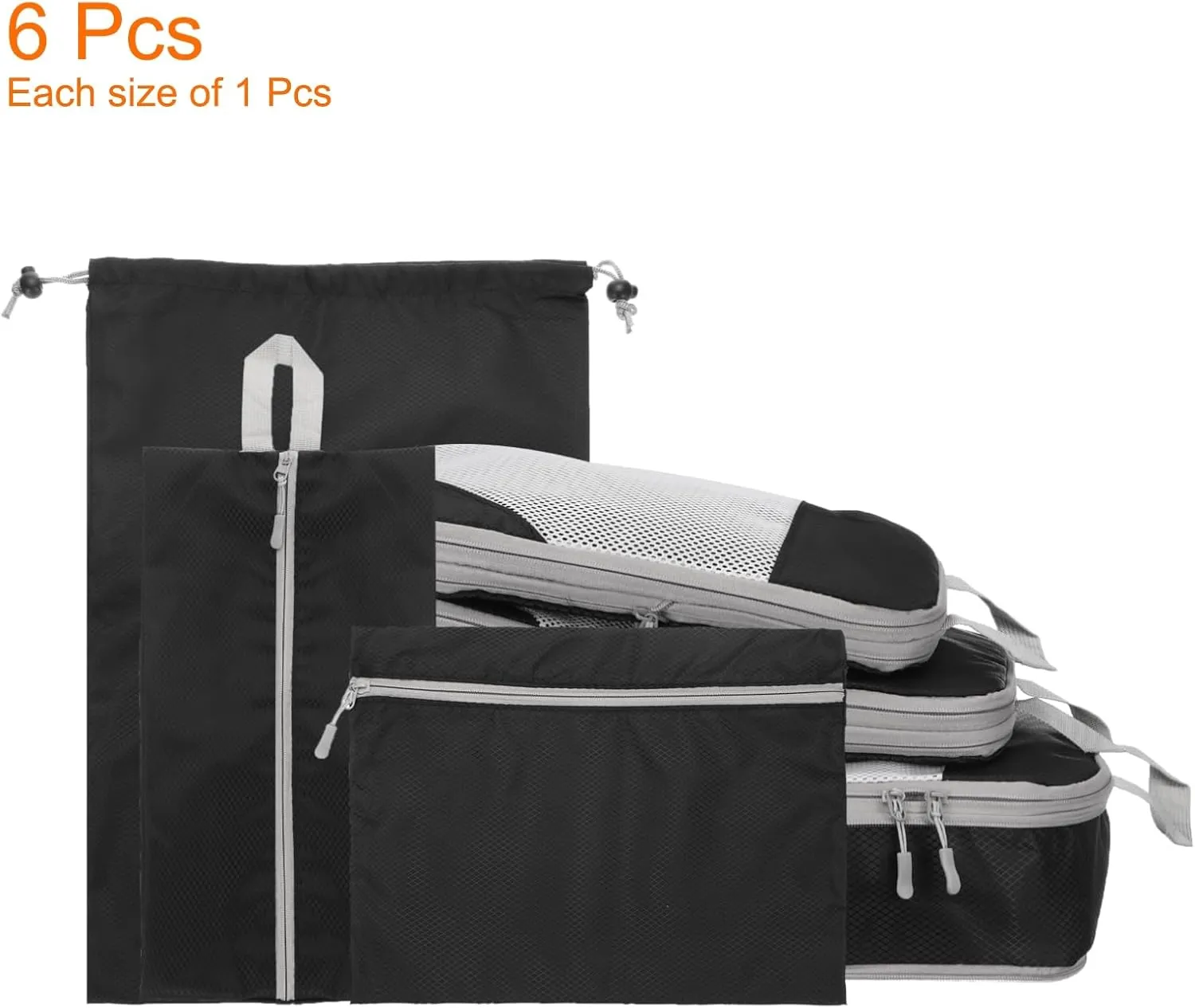 HARFINGTON 6pcs Compression Packing Cube for Suitcases Lightweight Luggage Organizers Bag Expandable Storage Travel Essentials Compression Bags for Carry on Suitcases, Black