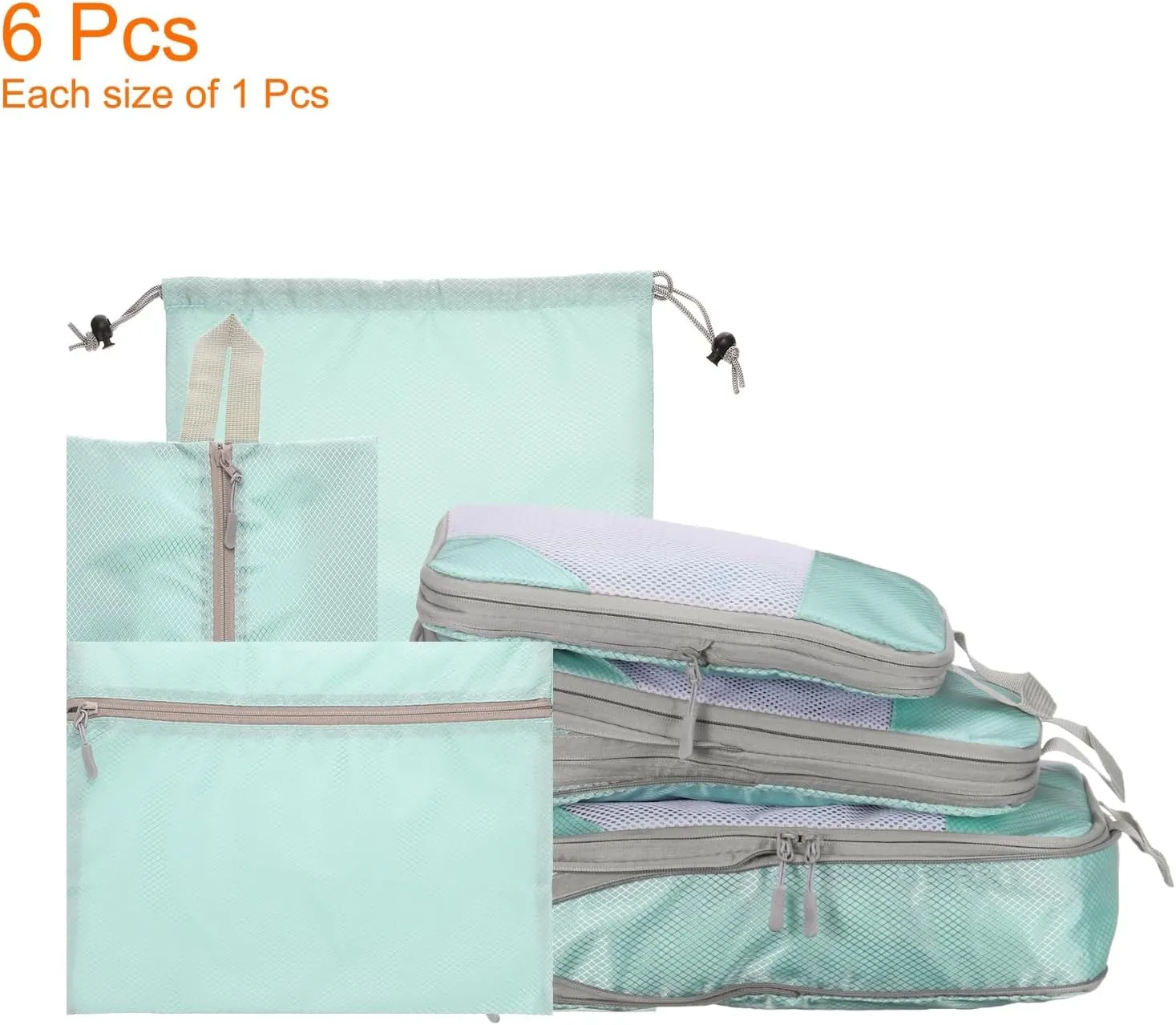 HARFINGTON 6pcs Compression Packing Cube for Suitcases Lightweight Luggage Organizers Bag Expandable Storage Travel Essentials Compression Bags for Carry on Suitcases, Blue