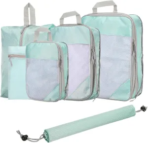 HARFINGTON 6pcs Compression Packing Cube for Suitcases Lightweight Luggage Organizers Bag Expandable Storage Travel Essentials Compression Bags for Carry on Suitcases, Blue