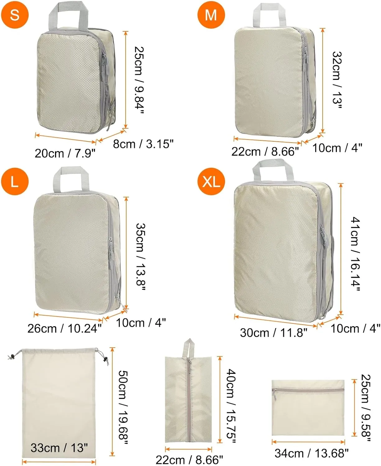 HARFINGTON 7pcs Compression Packing Cube for Suitcases Lightweight Luggage Organizers Bag Expandable Storage Travel Essentials Compression Bags for Carry on Suitcases, Beige