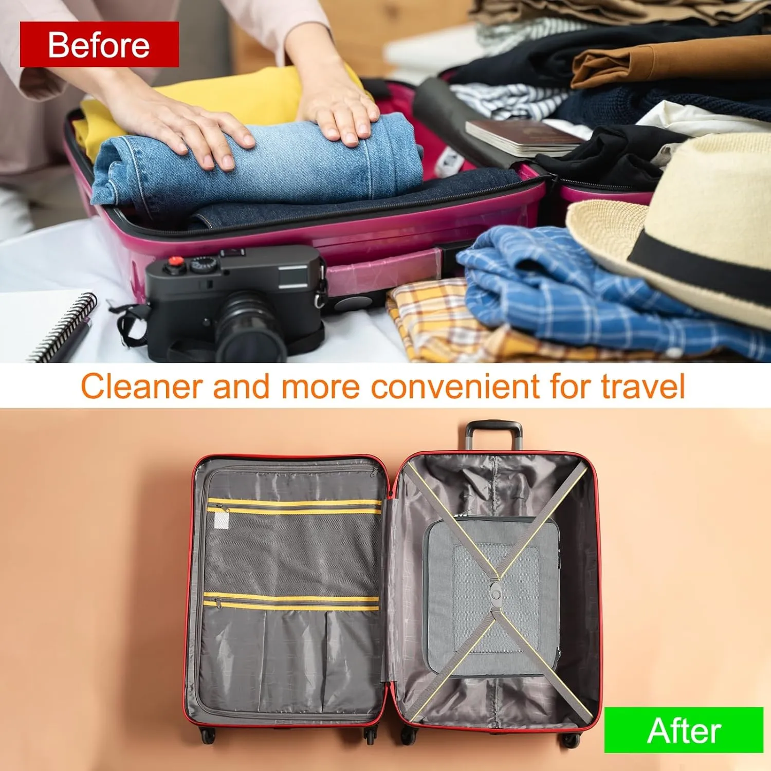 HARFINGTON Compression Packing Cube for Suitcases 26x23x13cm Lightweight Luggage Organizers Bag Travel Essentials Compression Bags for Carry on Suitcases, Grey