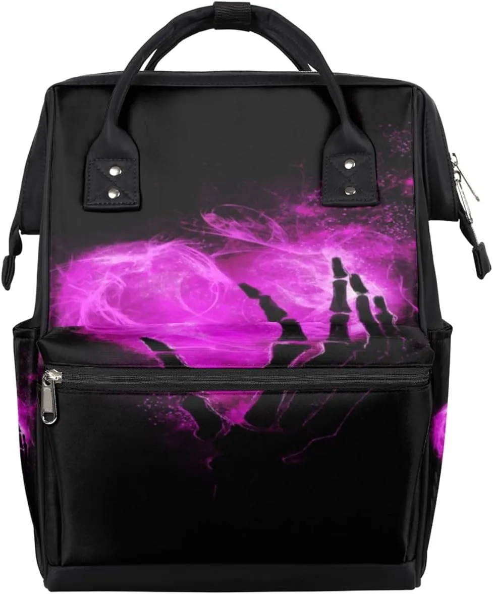 Heart Hand Bone Diaper Bag Tote Large Capacity Waterproof with Adjustable Shoulder Strap and Pram Straps Mommy Bag for Hospital Beach Weekender Travel
