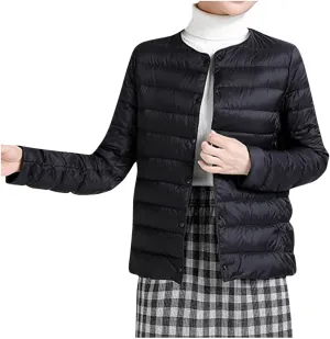 HGps8w Women's Lightweight Winter Quilted Down Jackets Button Down Puffer Coats Padded Warm Outerwear with Pockets
