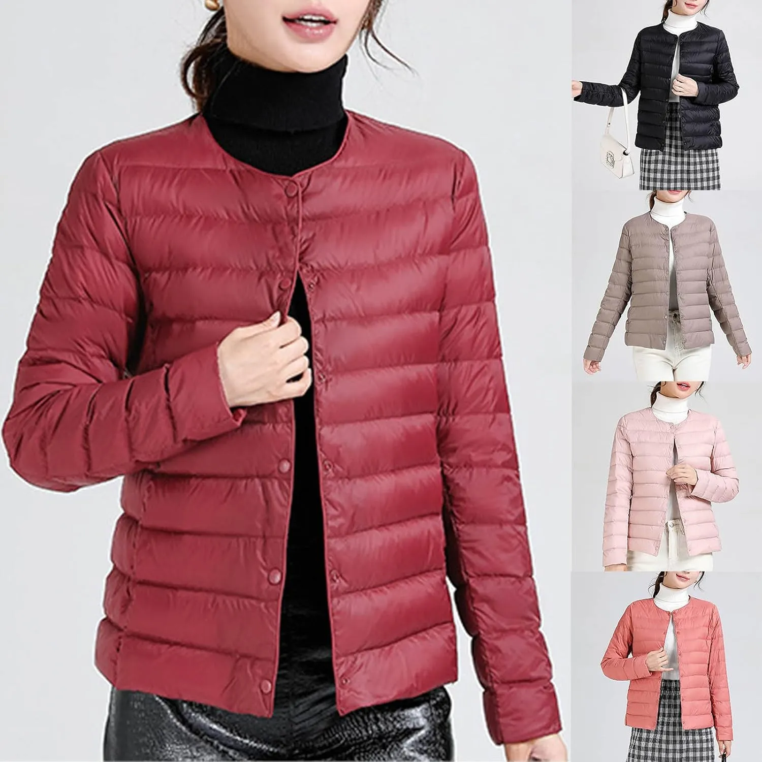 HGps8w Women's Lightweight Winter Quilted Down Jackets Button Down Puffer Coats Padded Warm Outerwear with Pockets