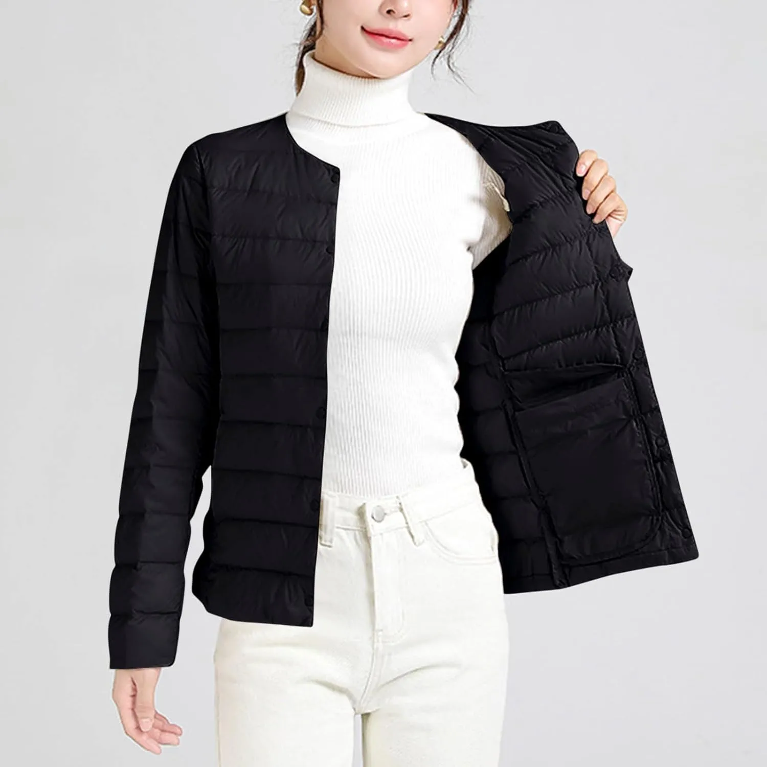 HGps8w Women's Lightweight Winter Quilted Down Jackets Button Down Puffer Coats Padded Warm Outerwear with Pockets