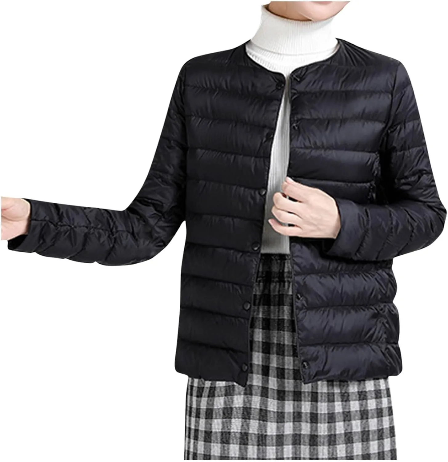 HGps8w Women's Lightweight Winter Quilted Down Jackets Button Down Puffer Coats Padded Warm Outerwear with Pockets