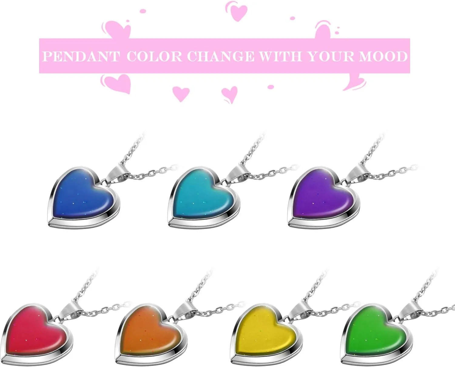 Hicarer Heart Mood Locket Necklace for Girls Kids Locket Color Changing Necklace Stainless Steel Temperature Sensing Mood Heart Shape Photo Pendant Birthday Valentines Gift