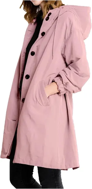 Hooded Trench Coat Women Waterproof Long Rain Jacket Button Up Hooded Windbreaker Lightweight Raincoats,Pockets