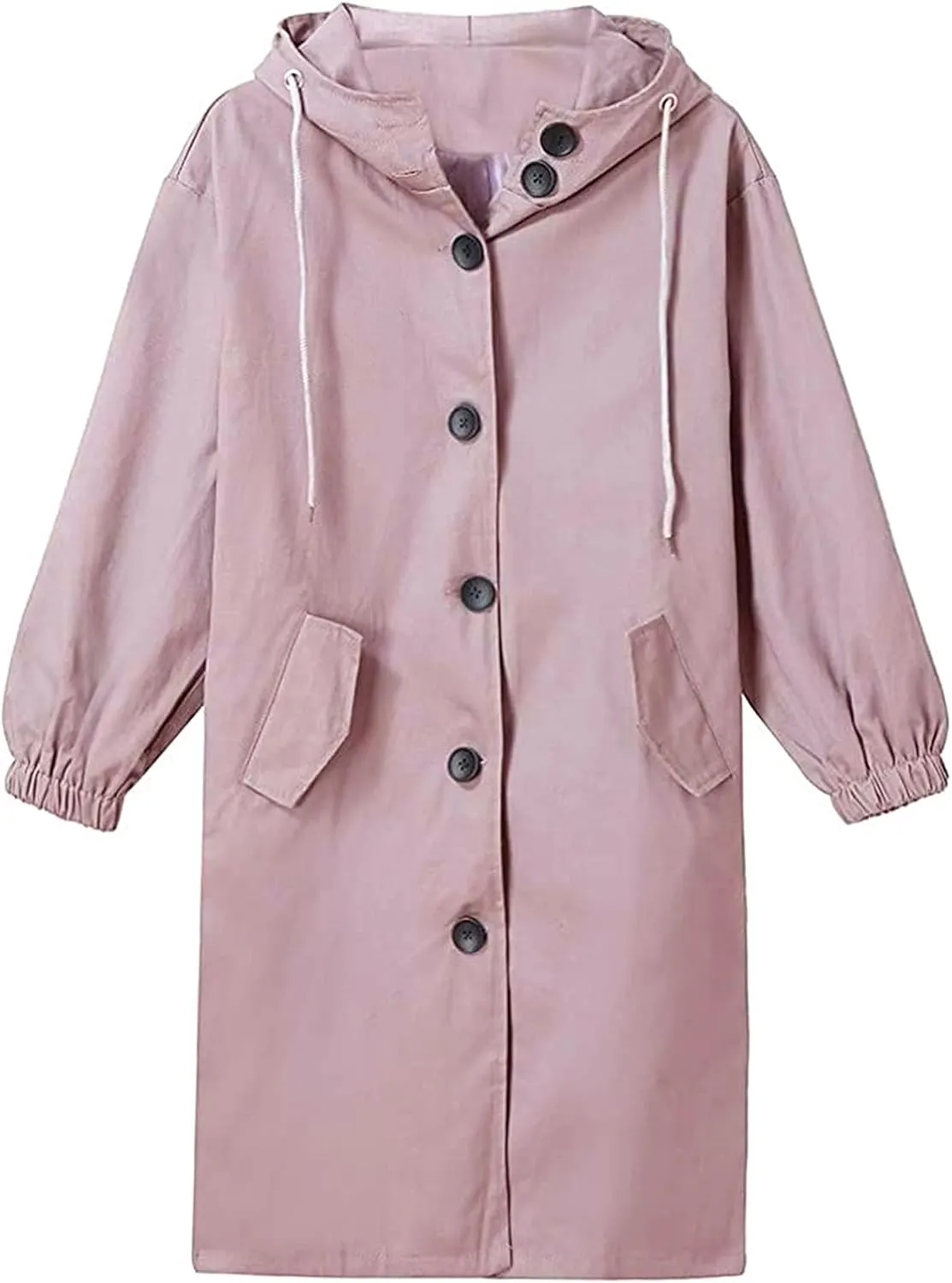 Hooded Trench Coat Women Waterproof Long Rain Jacket Button Up Hooded Windbreaker Lightweight Raincoats,Pockets