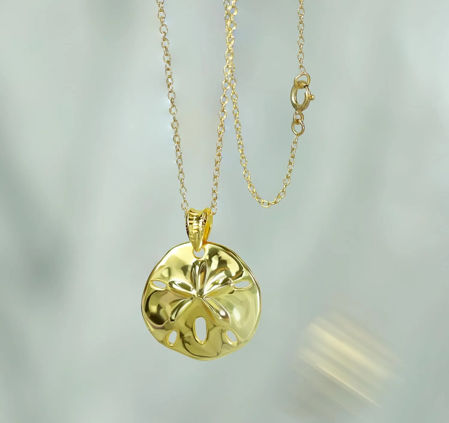 Hoops & Loops 925 Sterling Silver Beach Sand Dollar Pendant Necklace for Women, Men | Silver, Yellow Gold, Rose Gold