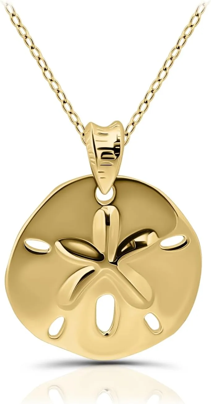 Hoops & Loops 925 Sterling Silver Beach Sand Dollar Pendant Necklace for Women, Men | Silver, Yellow Gold, Rose Gold