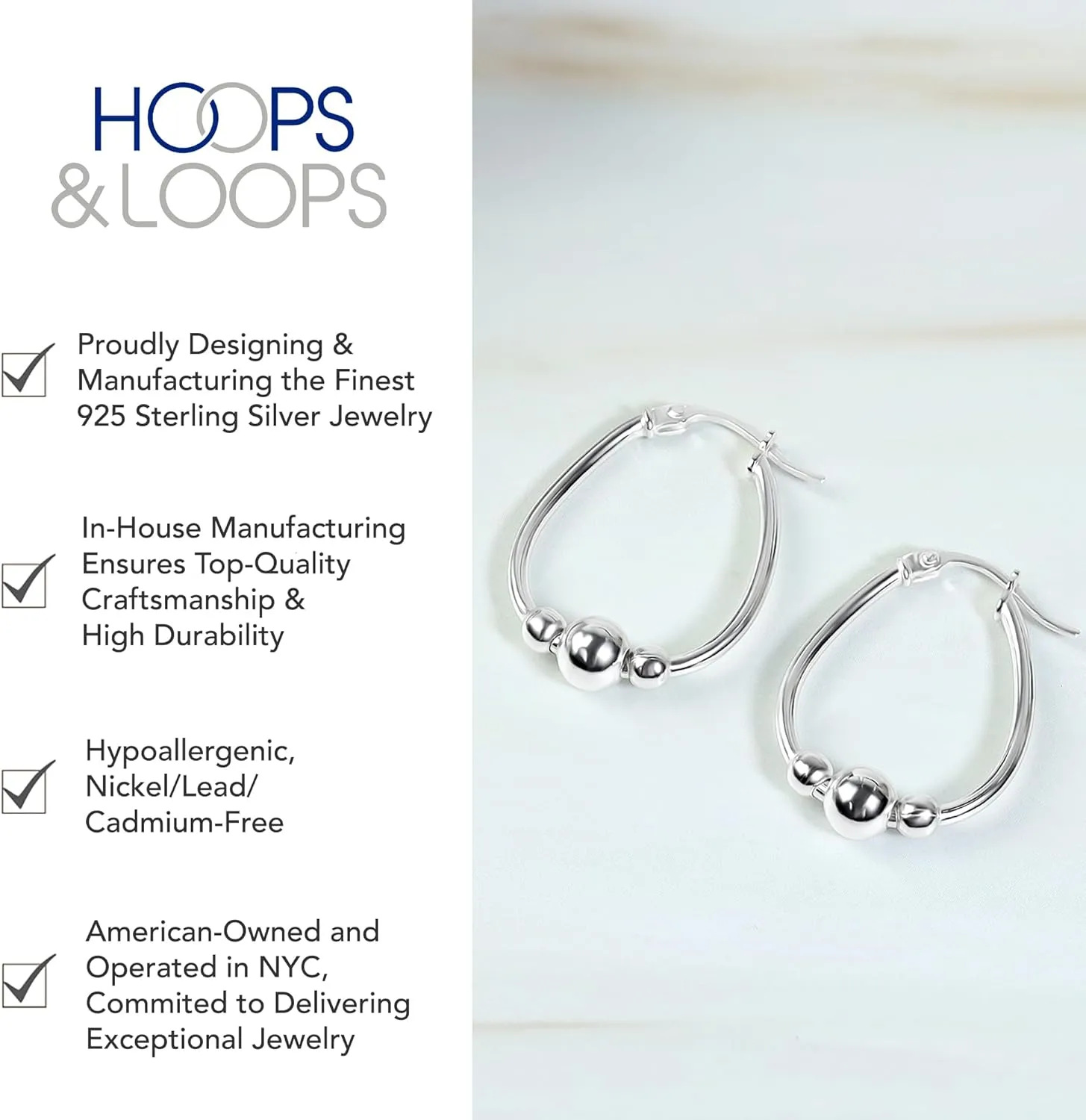 Hoops & Loops 925 Sterling Silver Bead Ball Hoop Earrings,18mm & 30mm Dangle Drop Beaded Earrings for Women