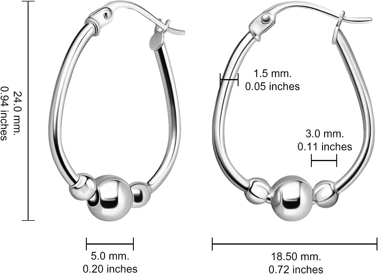 Hoops & Loops 925 Sterling Silver Bead Ball Hoop Earrings,18mm & 30mm Dangle Drop Beaded Earrings for Women