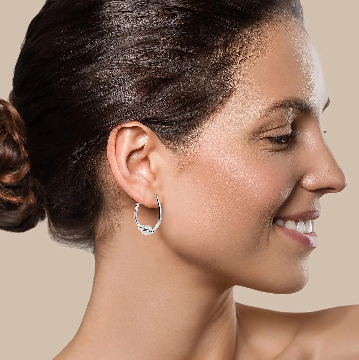 Hoops & Loops 925 Sterling Silver Bead Ball Hoop Earrings,18mm & 30mm Dangle Drop Beaded Earrings for Women