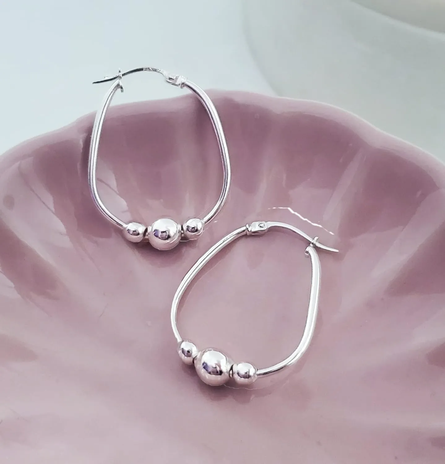 Hoops & Loops 925 Sterling Silver Bead Ball Hoop Earrings,18mm & 30mm Dangle Drop Beaded Earrings for Women