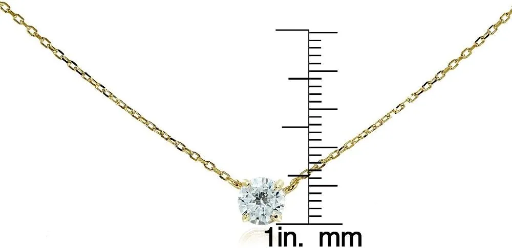 Hoops & Loops 925 Sterling Silver Cubic Zirconia Solitaire Tiny Choker Necklace for Women, Silver, Yellow Gold, Rose Gold