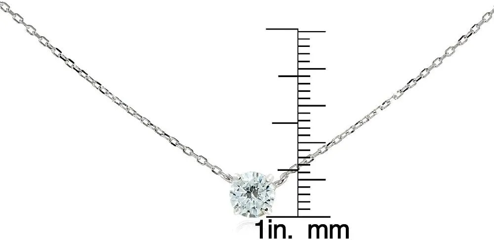Hoops & Loops 925 Sterling Silver Cubic Zirconia Solitaire Tiny Choker Necklace for Women, Silver, Yellow Gold, Rose Gold