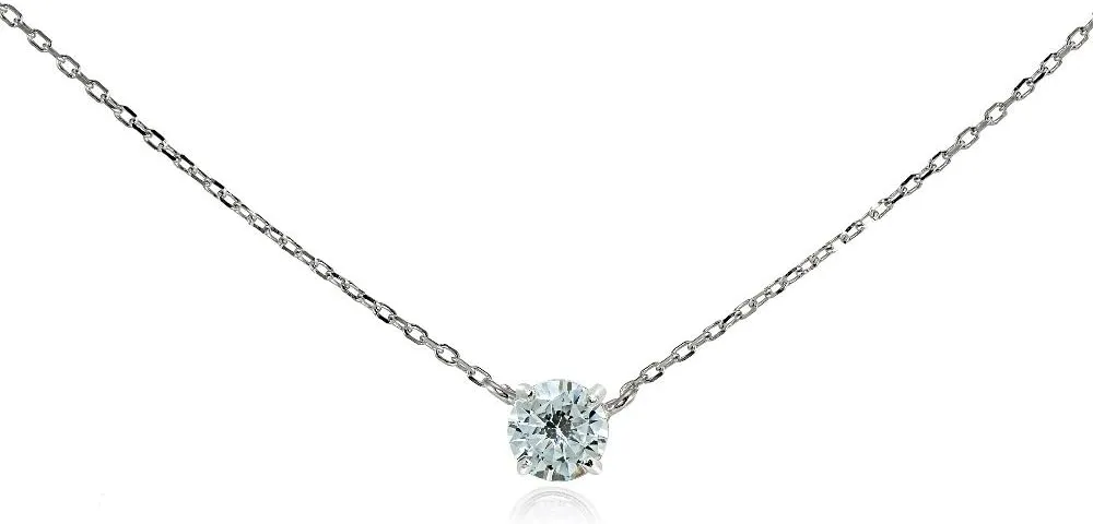 Hoops & Loops 925 Sterling Silver Cubic Zirconia Solitaire Tiny Choker Necklace for Women, Silver, Yellow Gold, Rose Gold